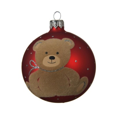 Pallina di Natale in Vetro con Orsacchiotto Rossa Ø8cm –...