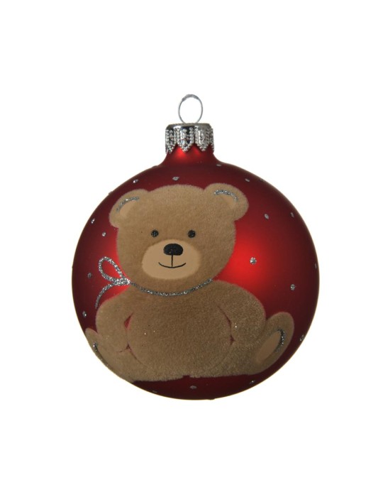 Pallina di Natale in Vetro con Orsacchiotto Rossa Ø8cm – Kaemingk | Delizia Natalizia per il Tuo Albero