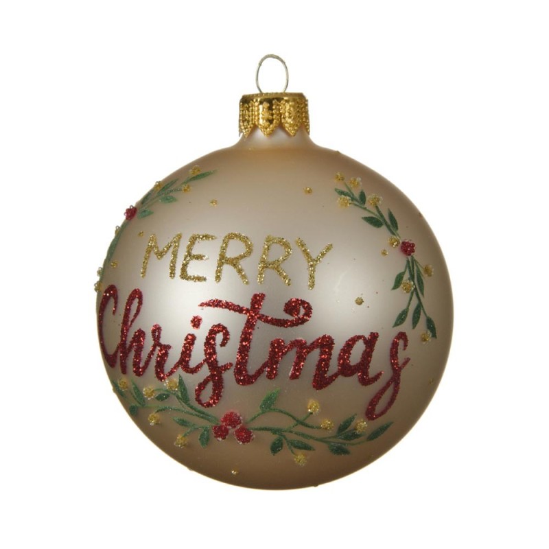 BAUBLE GLASS MATT TEXT MERRY CHRISTMAS GOLD
