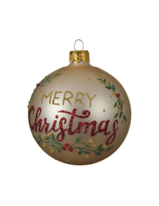 BAUBLE GLASS MATT TEXT MERRY CHRISTMAS GOLD