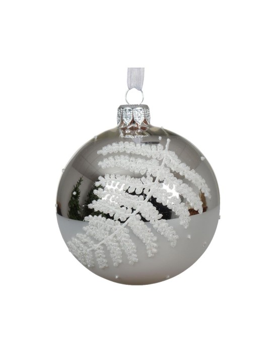 Kaemingk pallina di Natale glamour con felce glitterata Ø8cm