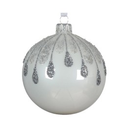 Kaemingk Pallina in vetro Winter White glitter Ø 8 cm