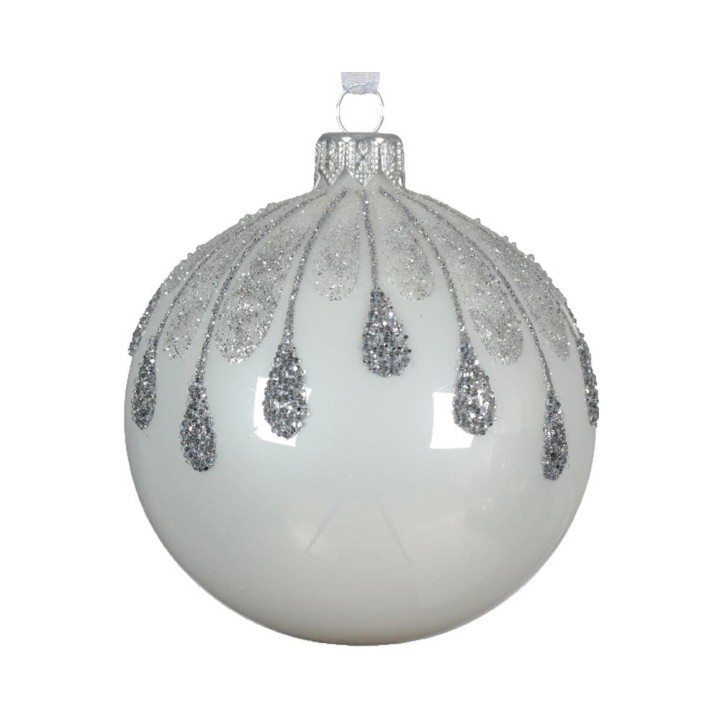 Kaemingk Pallina in vetro Winter White glitter Ø 8 cm