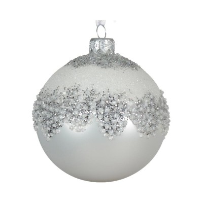 BAUBLE GLASS ENAMEL MATT SPARKLE TOP 2ASS WINTER W 2