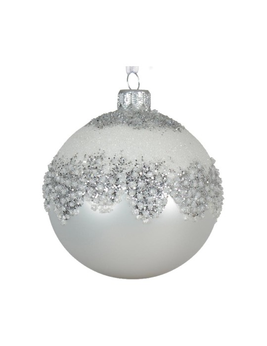 BAUBLE GLASS ENAMEL MATT SPARKLE TOP 2ASS WINTER W