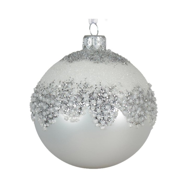 Kaemingk Pallina in vetro Winter White glitter Ø 8 cm