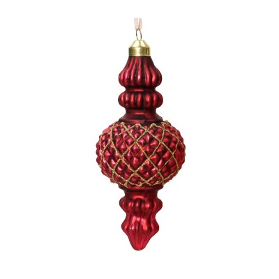 ORNAMENT GLASS MATT W/GOLD GLITTER BORDO'