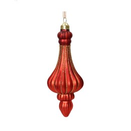 Kaemingk Pendente in vetro opaco rosso con glitter oro 15 cm