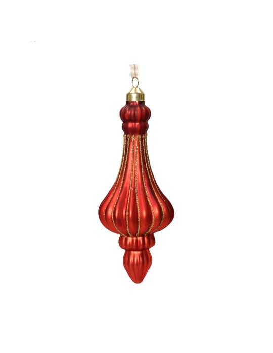 ORNAMENT GLASS MATT W/GOLD GLITTER ROSSO
