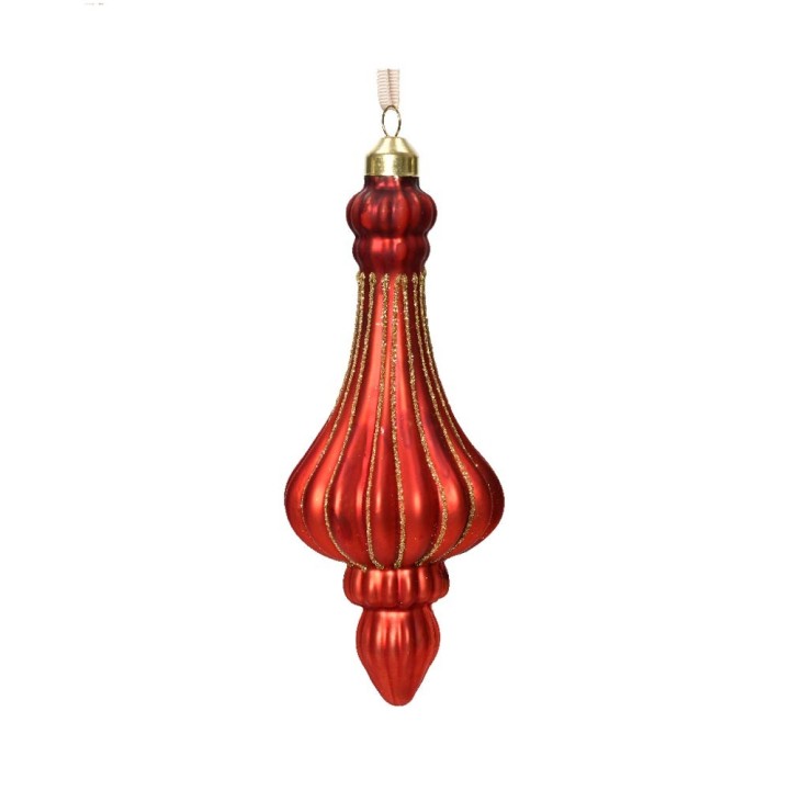 Kaemingk Pendente in vetro opaco rosso con glitter oro 15 cm