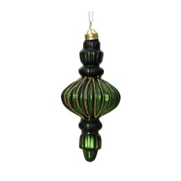 Kaemingk Pendente in vetro verde pino con glitter oro 15 cm