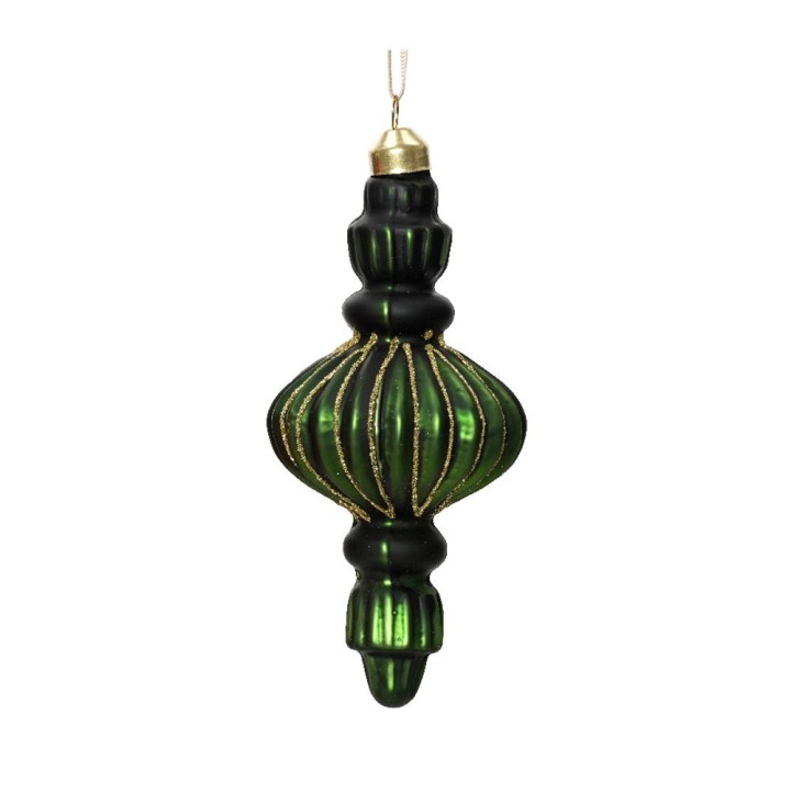 Kaemingk Pendente in vetro verde pino con glitter oro 15 cm