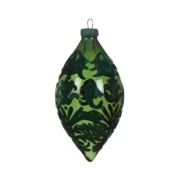 Kaemingk Pendente oliva in vetro verde floccato alto 13 cm