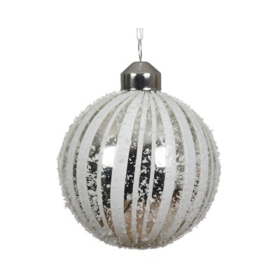SET 3 BAUBLE GLASS SNOW FINISH W/WHITE STRIPES SIL