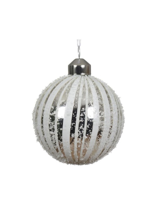 SET 3 BAUBLE GLASS SNOW FINISH W/WHITE STRIPES SIL