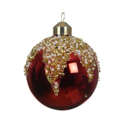 SET 3 BAUBLE GLASS SILVER INSIDE W/SHINY  RED