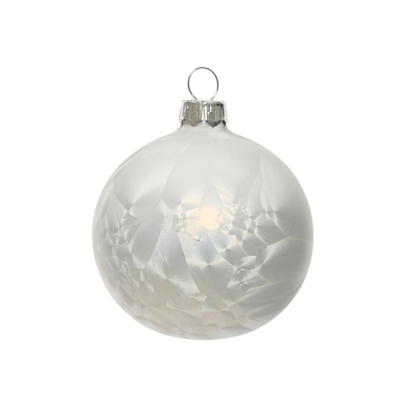 SET 6 BAUBLE GLASS MATT D.8CM WHITE ICE IACQUER