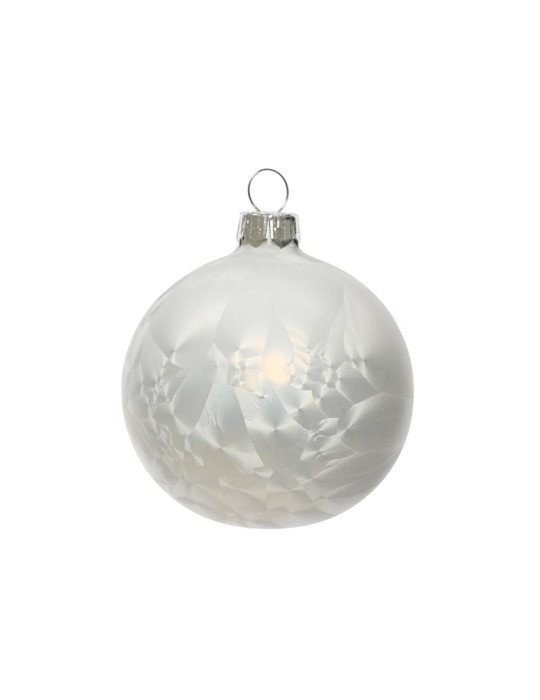 SET 6 BAUBLE GLASS MATT D.8CM WHITE ICE IACQUER