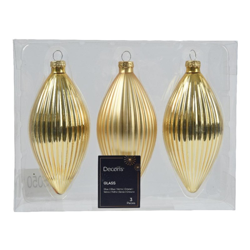 Kaemingk Set 3 Olive Glass Matt Mix Gold - Pendenti Natalizi in Vetro Oro Opaco H 13 cm