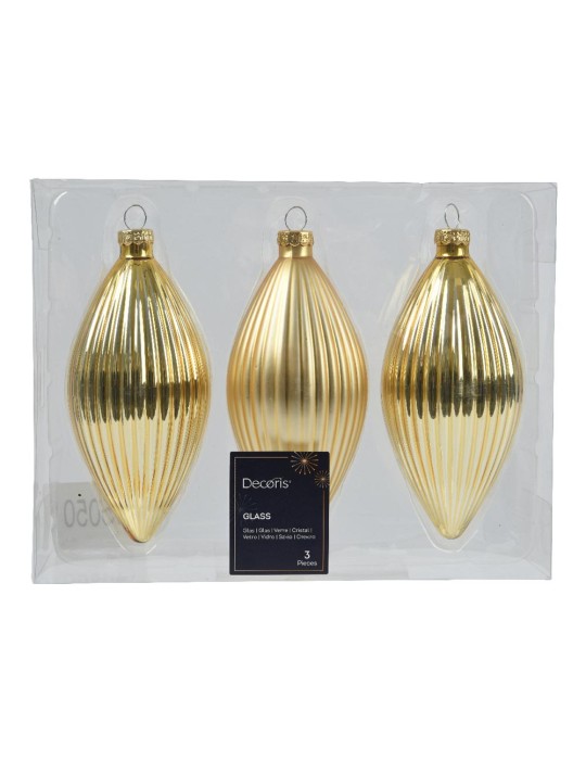 Kaemingk Set 3 Olive Glass Matt Mix Gold - Pendenti Natalizi in Vetro Oro Opaco H 13 cm