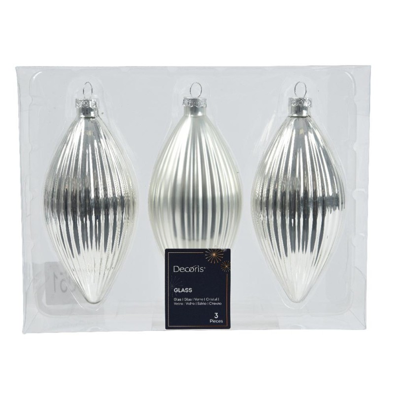 Set 3 Addobbi Olive Kaemingk in Vetro – Decorazioni Natalizie Assortite Ø6×13 cm