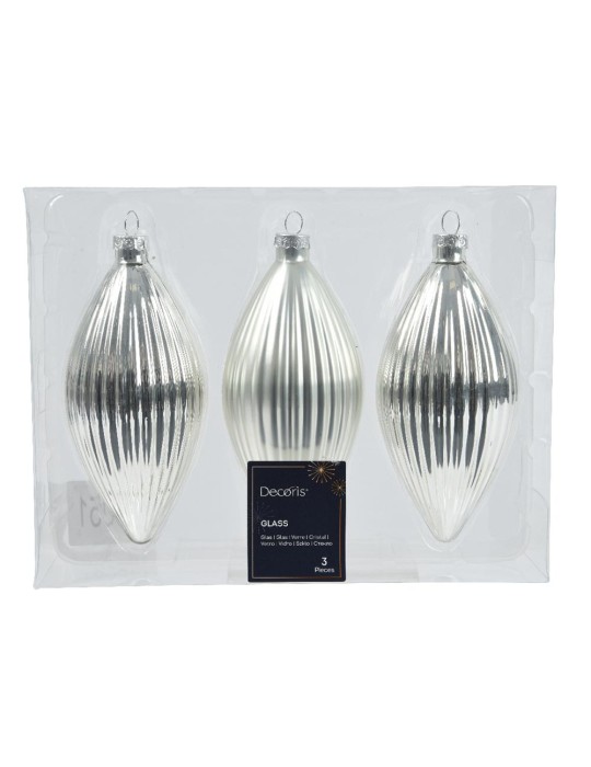 Set 3 Addobbi Olive Kaemingk in Vetro – Decorazioni Natalizie Assortite Ø6×13 cm