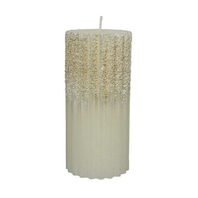 CANDLE WAX RIB PILLAR METALLIC GRANULE GLIT WHITE