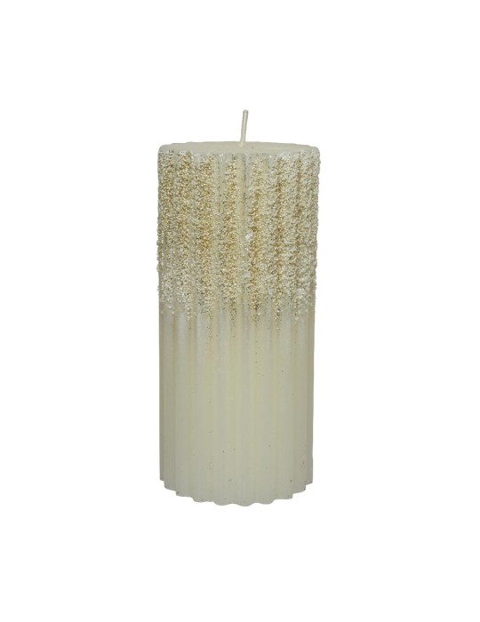 CANDLE WAX RIB PILLAR METALLIC GRANULE GLIT WHITE