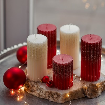 CANDLE WAX RIB PILLAR METALLIC GRANULE GLIT WHITE 2