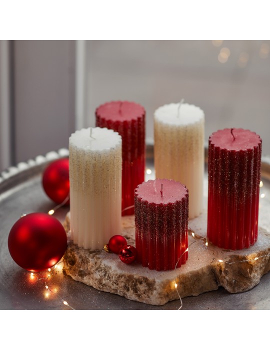CANDLE WAX RIB PILLAR METALLIC GRANULE GLIT WHITE