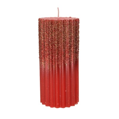 CANDLE WAX RIB PILLAR METALLIC GRANULE GLIT RED