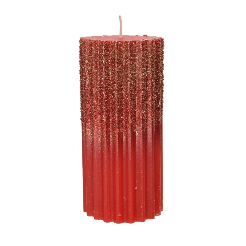 CANDLE WAX RIB PILLAR METALLIC GRANULE GLIT RED