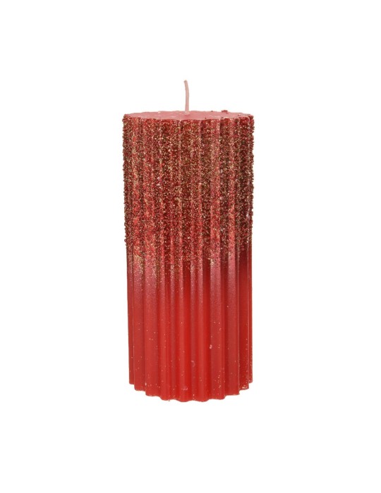 CANDLE WAX RIB PILLAR METALLIC GRANULE GLIT RED
