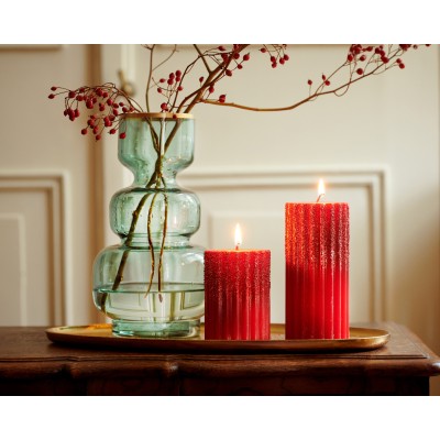 CANDLE WAX RIB PILLAR METALLIC GRANULE GLIT RED 2