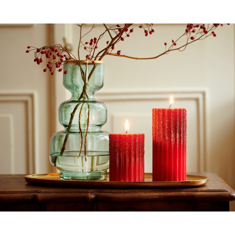 CANDLE WAX RIB PILLAR METALLIC GRANULE GLIT RED