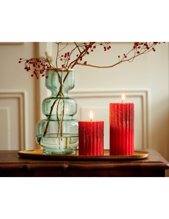 CANDLE WAX RIB PILLAR METALLIC GRANULE GLIT RED