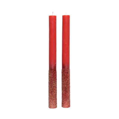 SET 2 CANDLE WAX DINNERMETALLIC GRANULE GLIT RED