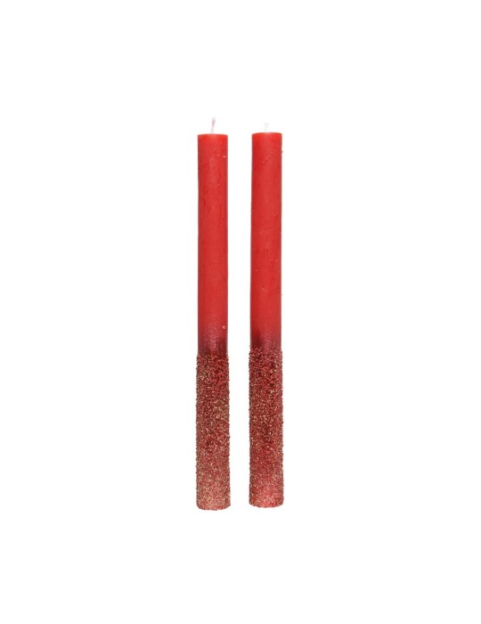 SET 2 CANDLE WAX DINNERMETALLIC GRANULE GLIT RED