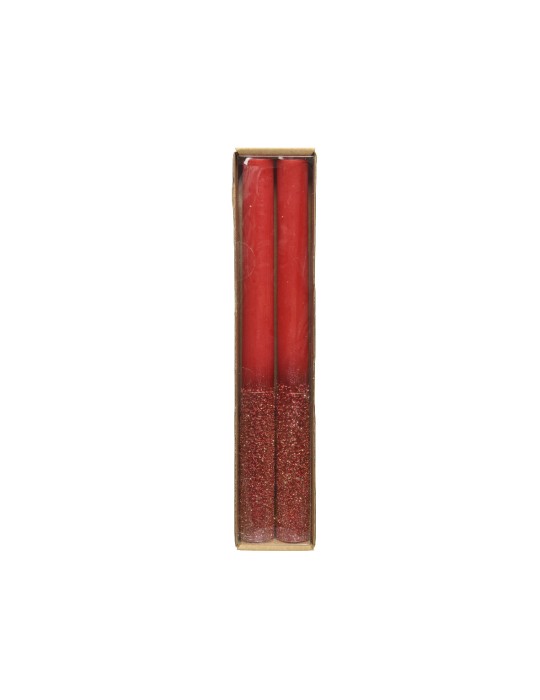SET 2 CANDLE WAX DINNERMETALLIC GRANULE GLIT RED