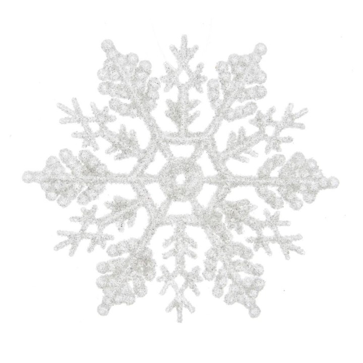 Kaemingk Set di 12 fiocchi di neve glitterati bianchi 10 cm