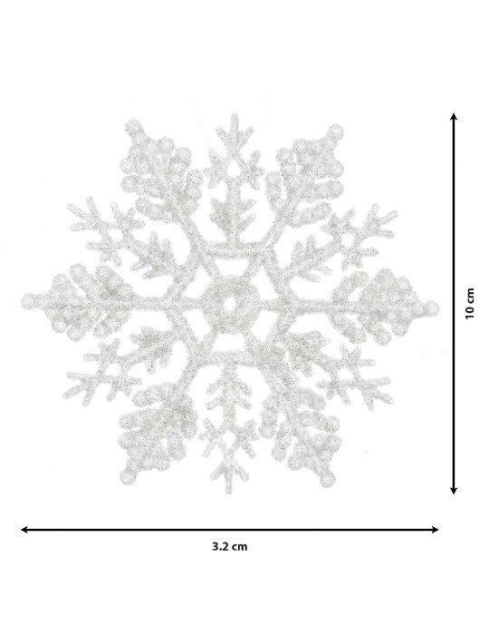 Set 12 Fiocchi di Neve Bianchi Glitterati H10...