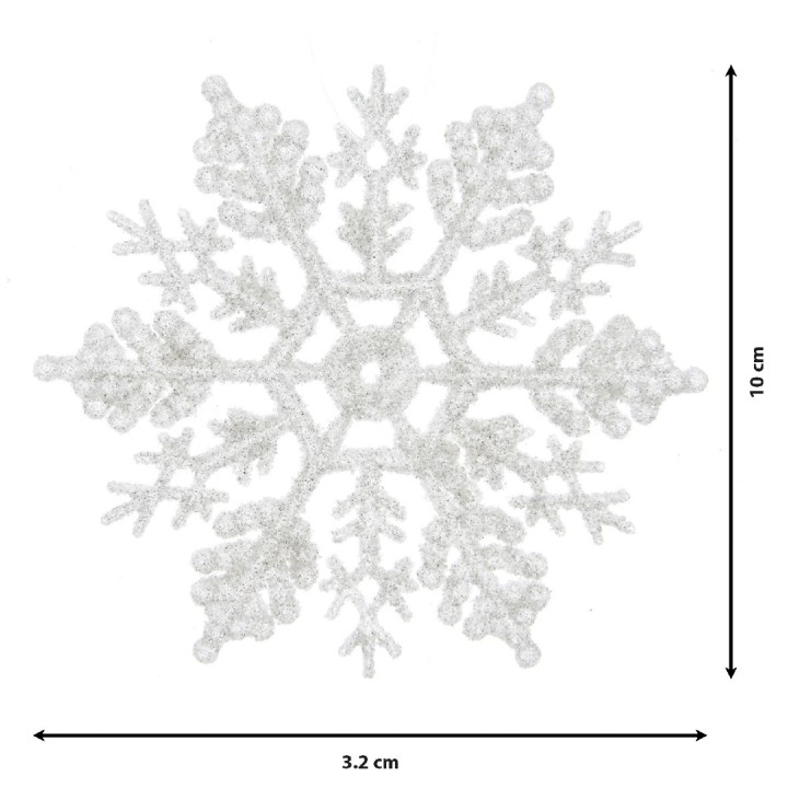 Kaemingk Set di 12 fiocchi di neve glitterati bianchi 10 cm