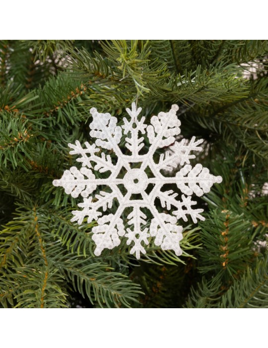 Set 12 Fiocchi di Neve Bianchi Glitterati H10...