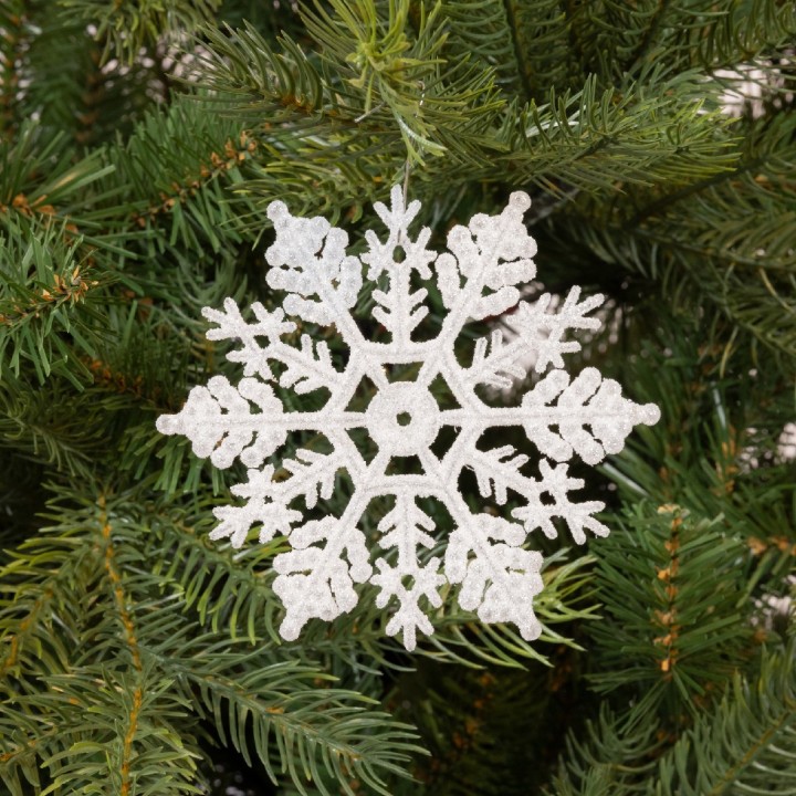 Kaemingk Set di 12 fiocchi di neve glitterati bianchi 10 cm