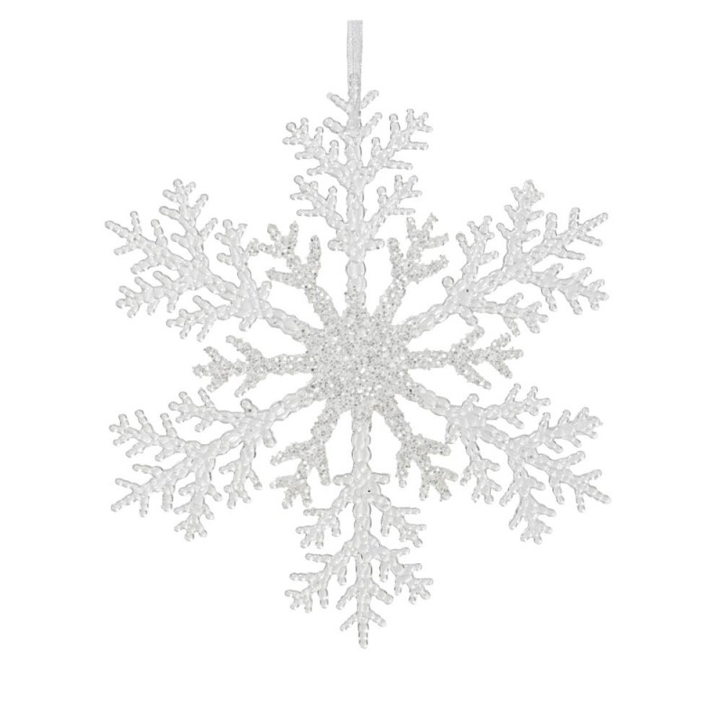 Decoro Pendaglio Natalizio Fiocco di Neve Glitter Argento Ø 32 cm – Kaemingk