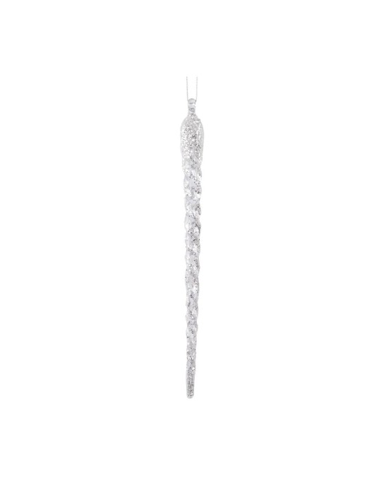 Pendente Natalizio Ghiacciolo Trasparente Ritorto con Glitter Argento L 28 cm – Kaemingk