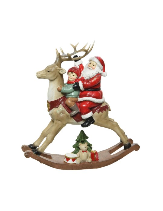 SANTA POLYRESIN ROCKING REINDEER 