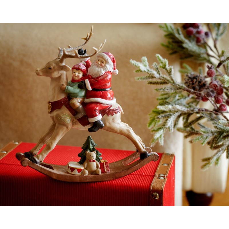 SANTA POLYRESIN ROCKING REINDEER 