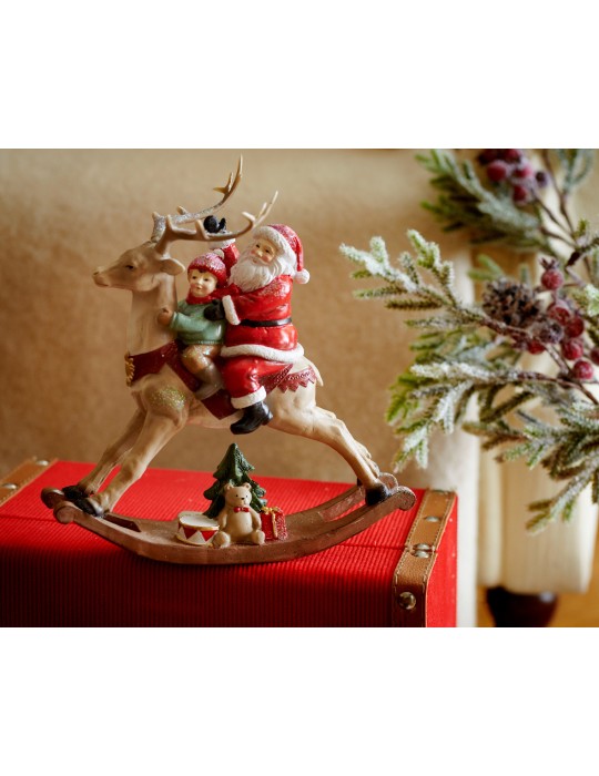 SANTA POLYRESIN ROCKING REINDEER 