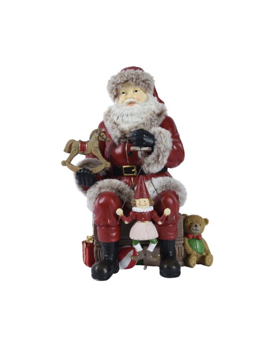 Statua Decorativa Natalizia Babbo Natale Seduto con Burattini e Giocattoli H 30 cm in Poliresina – Kaemingk